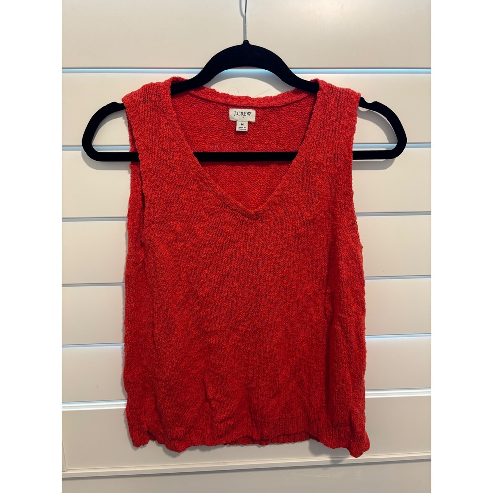 J.Crew Womens V-Neck Sweater Vest Poppy Red Textured Knit Sleeveless Top Size M